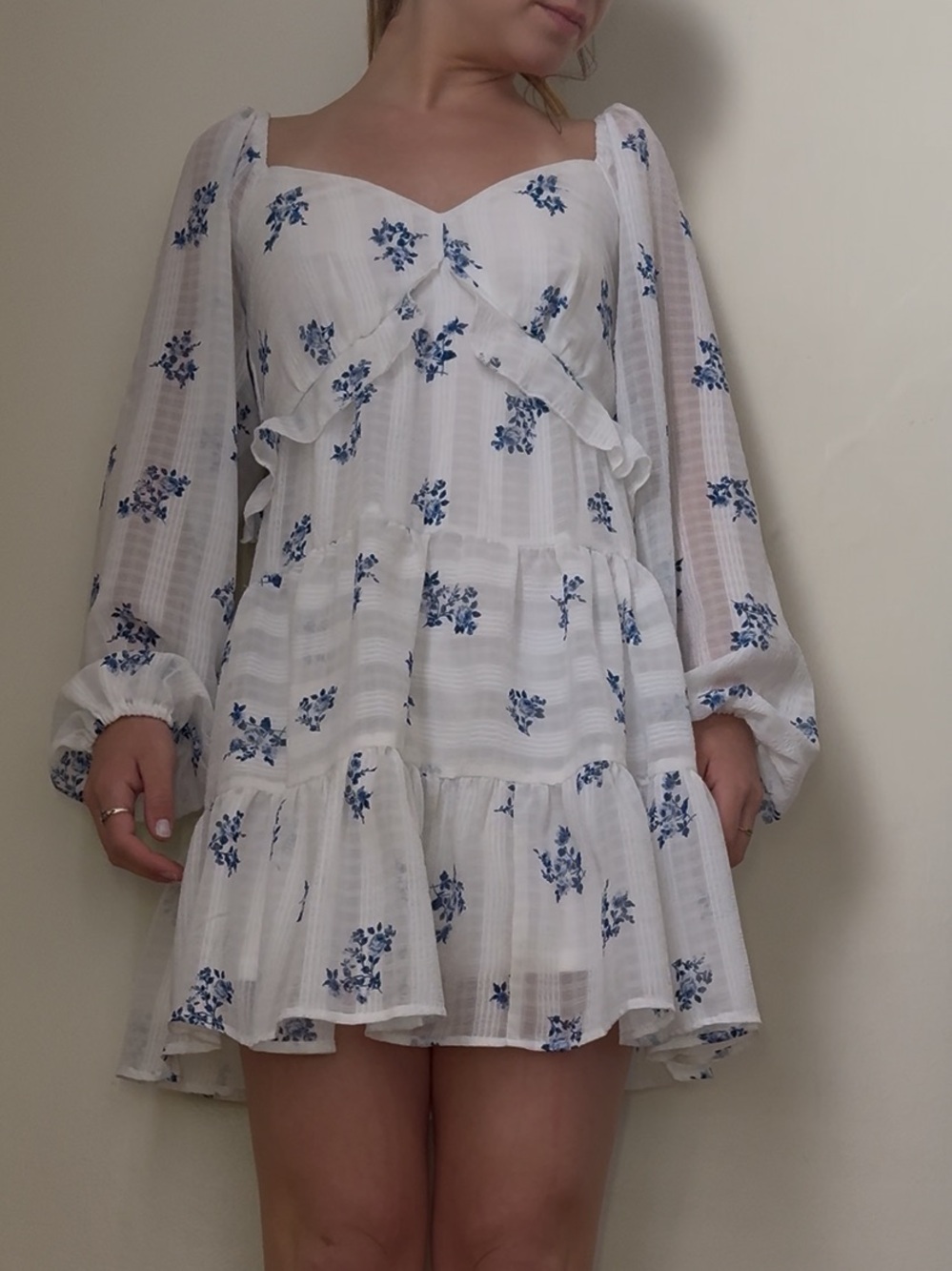 Altar'd State White Mini Dress with Blue Floral Print